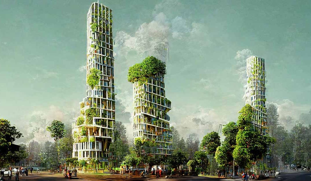 Hochhäuser mit vertikalen Gärten und bewachsenen Balkonen - Immobilienkauf und ESG